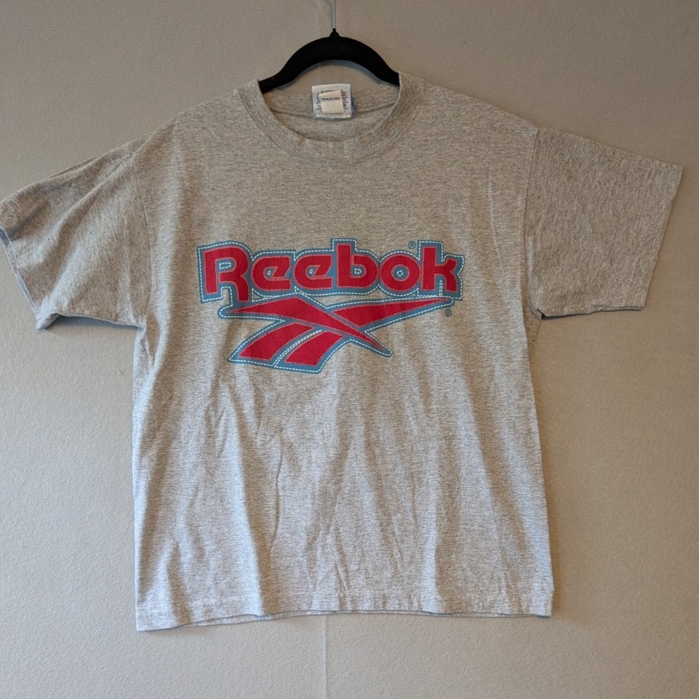 Vintage Reebok Logo Grey Tee Shirt Size M Unisex 90s Made In USA Retro